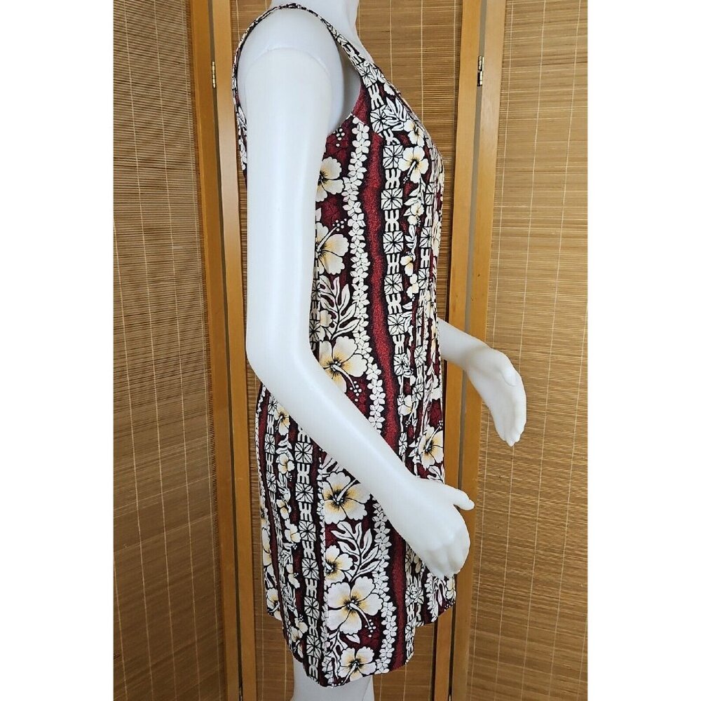 Hawaiian Flavor Tapa Cloth Print Dress M Brown Handmade Sleeveless Cotton Floral - Picture 10 of 16